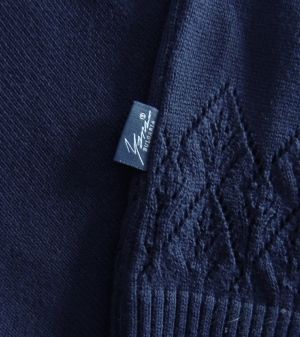 Women's cardigan sweater with 3/4 sleeves, dark blue