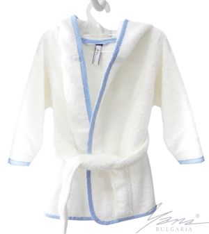 Dětský župan Micro bavlna bílý s modrým lemováním popelín