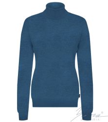 Damen-Wollpullover mit Stehkragen, petrolblau
