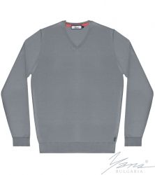 Мъжки пуловер шпиц деколте, дълъг ръкав, сив
