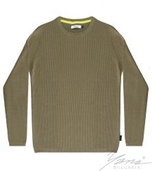 Мъжки пуловер обло деколте, дълъг ръкав, цвят каки