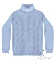 Дамски пуловер с висока поло яка светло син