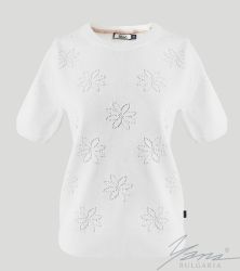 Дамски пуловер бие с къси ръкави бял