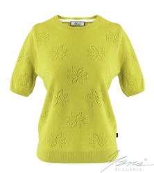 Дамски пуловер бие с къси ръкави горчица