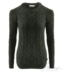 Дамски пуловер бие тъмно зелен