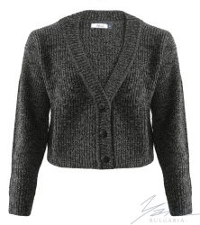 Дамска дебела вълнена жилетка с копчета сив меланж