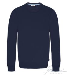 Мъжки пуловер обло деколте, дълъг ръкав, тъмно син