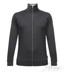 Мъжка тънка вълнена жилетка с цип сива