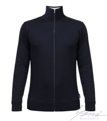 Мъжка тънка вълнена жилетка с цип тъмно синя