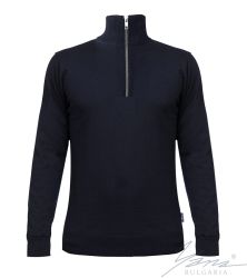 Мъжка дебела вълнена риза с цип тъмно синя