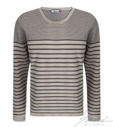 Мъжки двуцветен пуловер обло деколте тъмно сиво и бежово