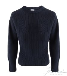 Дамски вълнен пуловер бие тъмно син