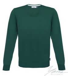 Мъжки тънък вълнен пуловер обло деколте петрол