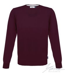 Мъжки тънък вълнен пуловер обло деколте бордо