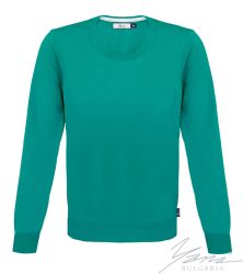 Мъжки тънък вълнен пуловер обло деколте тюркоаз