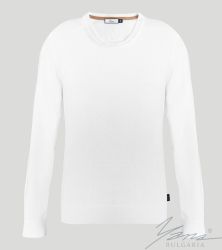 Дамски втален пуловер "О" деколте бял