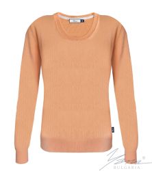 Дамски втален пуловер "О" деколте праскова