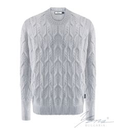 Men's thick wool round neck sweater light gray