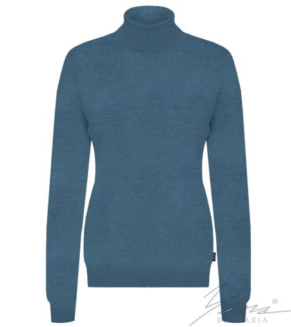 Дамски вълнен пуловер високо поло петрол