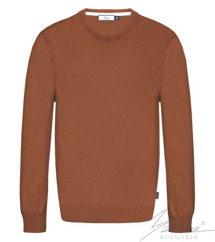 Men's wool round neck sweater in terra
