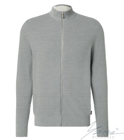 Men's wool full zip cardigan sweater in gray