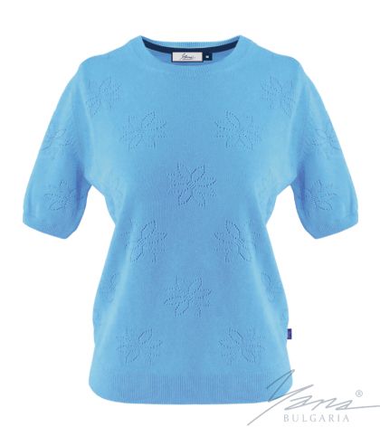Дамски пуловер бие с къси ръкави син