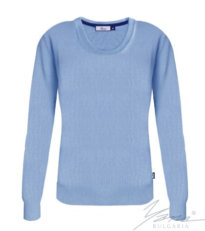 Дамски втален пуловер "О" деколте светло син