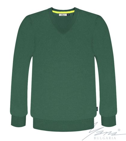 Мъжки пуловер шпиц деколте, дълъг ръкав, зелен