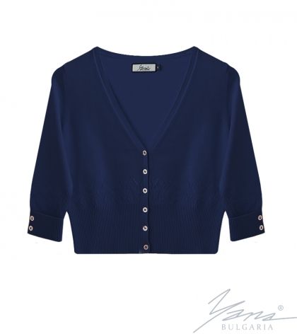 Women's cardigan sweater with 3/4 sleeves, dark blue