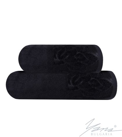 Полотенце с плюшевой отделкой Цветы черное
