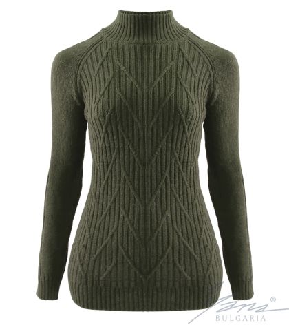 Дамски пуловер с френска яка зелен