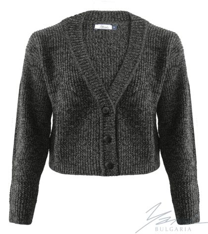 Дамска дебела вълнена жилетка с копчета сив меланж