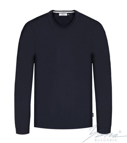 Мъжки дебел вълнен пуловер обло деколте тъмно син