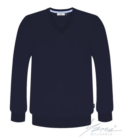 Men's V-neck sweater, long sleeves, dark blue