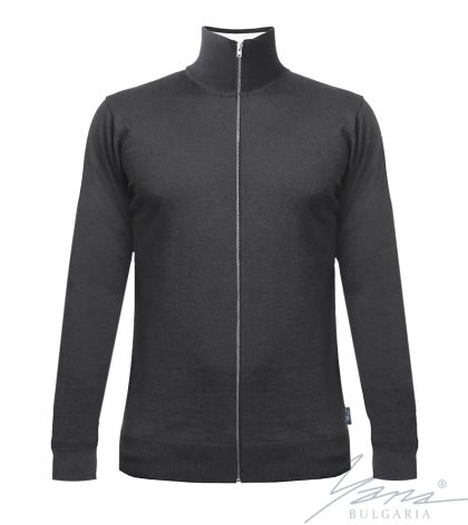 Мъжка тънка вълнена жилетка с цип сива