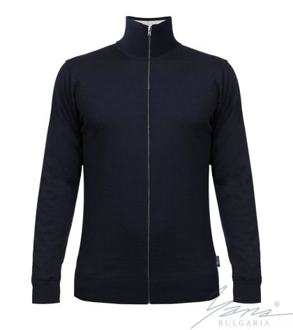 Men’s thin wool full zip cardigan sweater in dark blue 