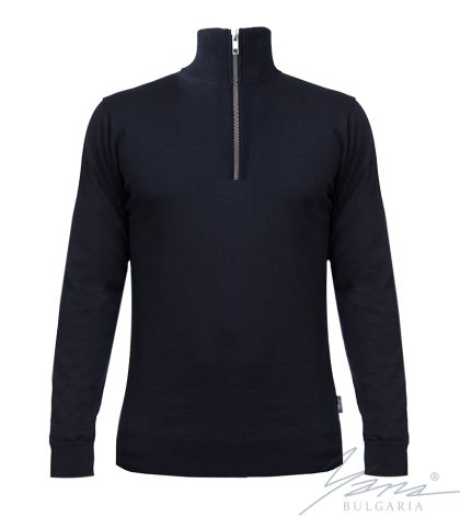 Мъжка дебела вълнена риза с цип тъмно синя