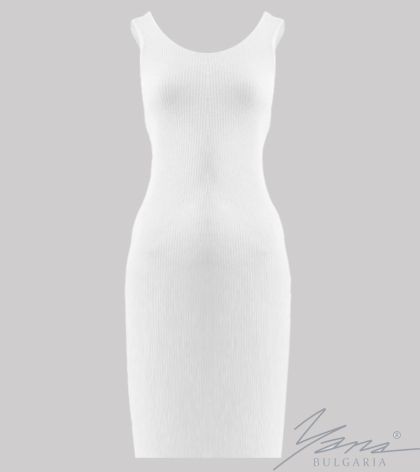 Women's dress in elastic knit,white