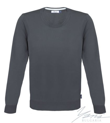 Мъжки тънък вълнен пуловер обло деколте сив