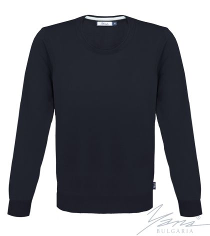 Мъжки тънък вълнен пуловер обло деколте тъмно син