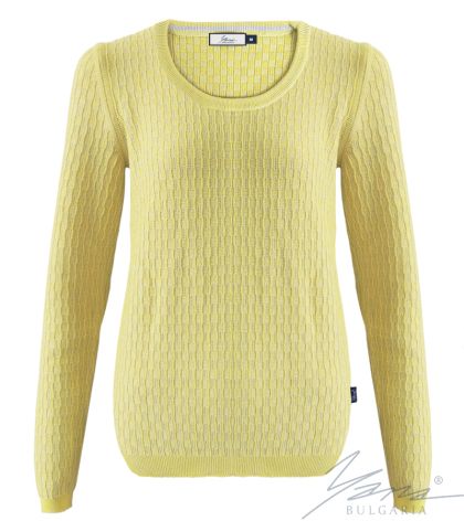 Дамски пуловер бие жълто/св.сив