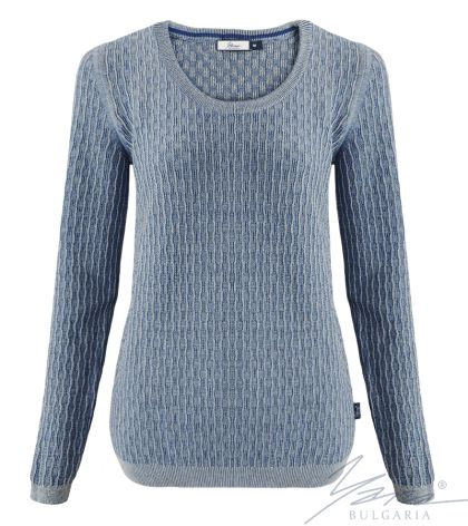 Дамски пуловер бие син / св. сив