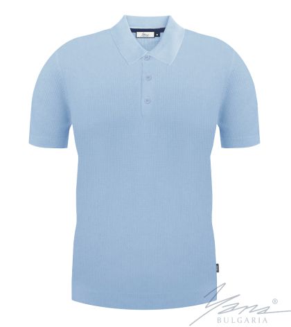 Мъжка риза поло яка, къс ръкав, светло синя 