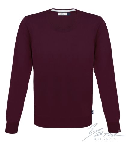 Мъжки тънък вълнен пуловер обло деколте бордо