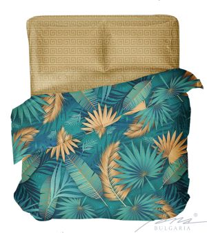 Zweifarbiger, grüner Damenpullover mit Intarsien und „O“-Ausschnitt