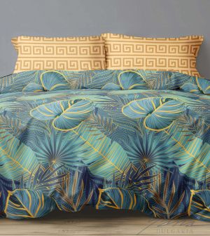 Zweifarbiger, grüner Damenpullover mit Intarsien und „O“-Ausschnitt