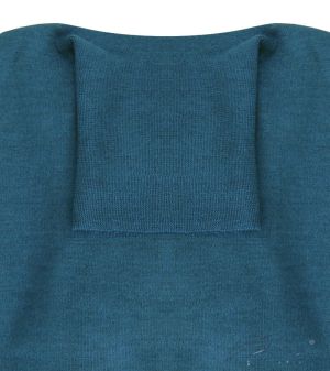 Дамски вълнен пуловер високо поло петрол