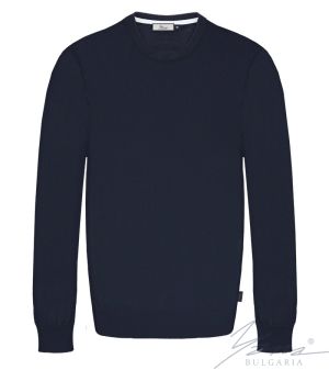 Men's wool round neck sweater in dark blue