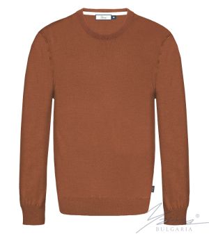 Men's wool round neck sweater in terra