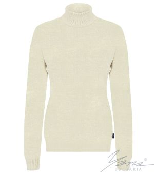 Дамски вълнен пуловер високо поло екрю